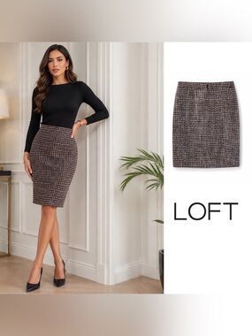 NEW Loft Red Multi color Tweed Skirt
